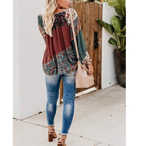 Boho Multicolored Long Sleeve Blouse - Picture 4 of 4